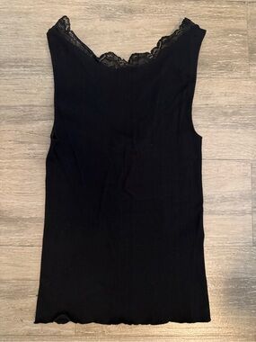 Free People Women’s Black Lace-Trim Ribbed Tank Top